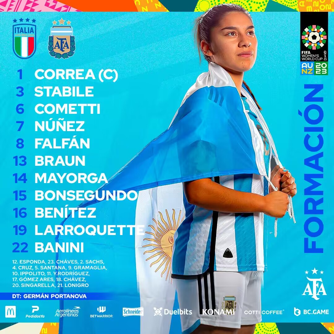 女足世界杯第五日|意大利vs阿根廷首发：16岁德拉戈尼先发！